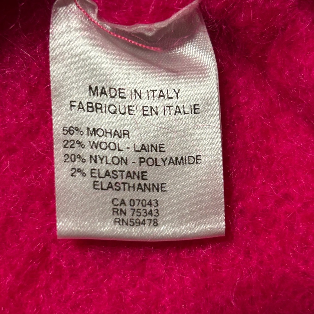 NOOS Italian Mohair Blend Sweater Hot Pink Fuzzy Knit S (Fits XS) - Picture 8 of 9